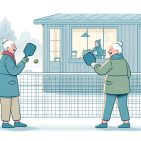 two women playing pickleball in the cold illustration