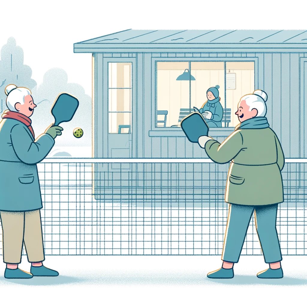 two women playing pickleball in the cold illustration
